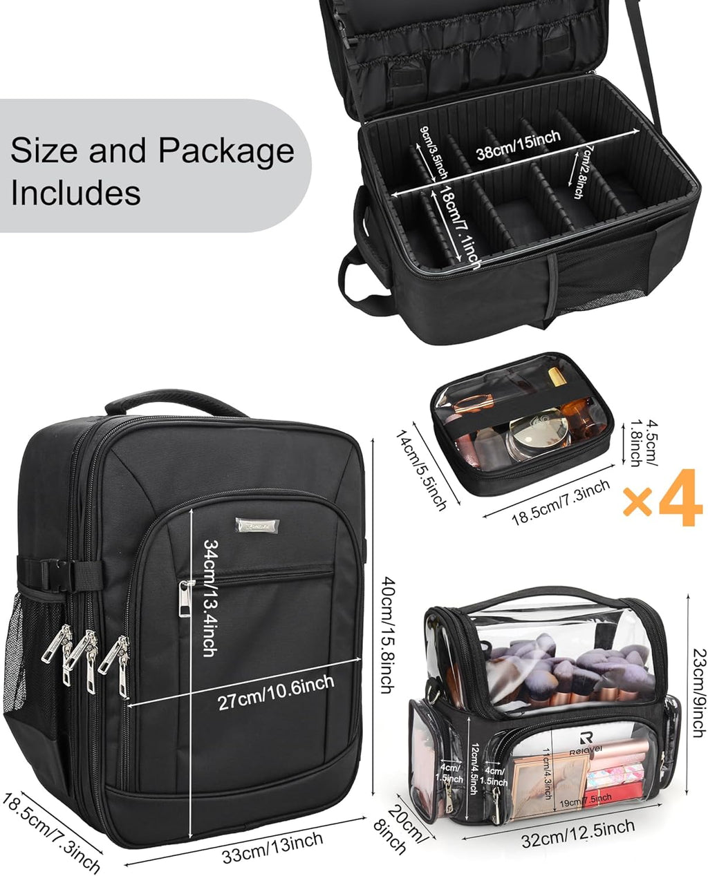 TANTO Makeup Backpack Extra Large Cosmetic Bags Professional Makeup Artist Bag Travel Train Case Storage Organizer Double-Layer Cosmetic Case with 4 Pouch and Brush Organizer