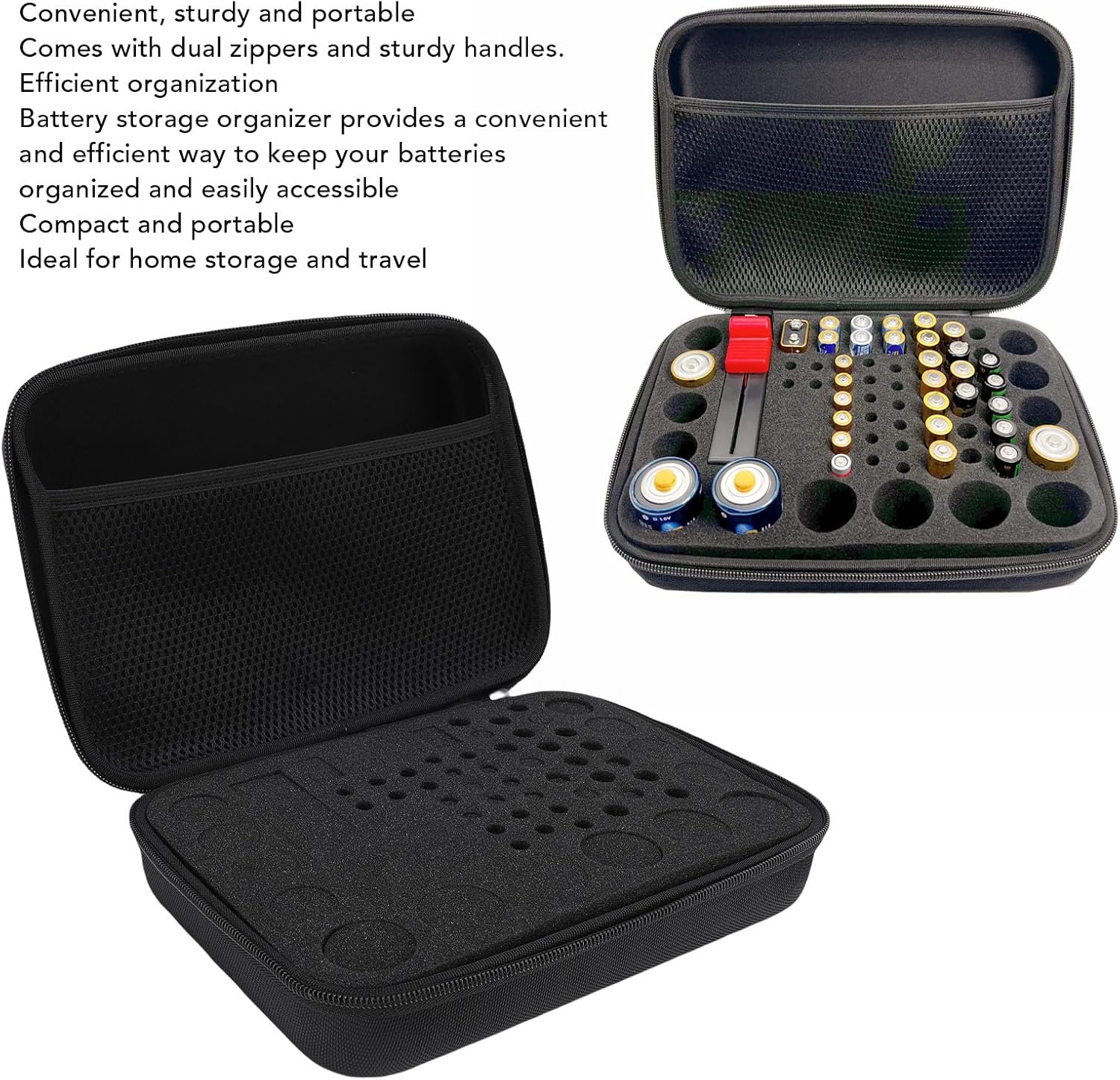 Hard Battery Organizer Storage Box, Portable Battery Carrying Case Holder, Scratch Proof Dust Proof Storage Case for AA AAA C D 3V 9V Batteries and Tester