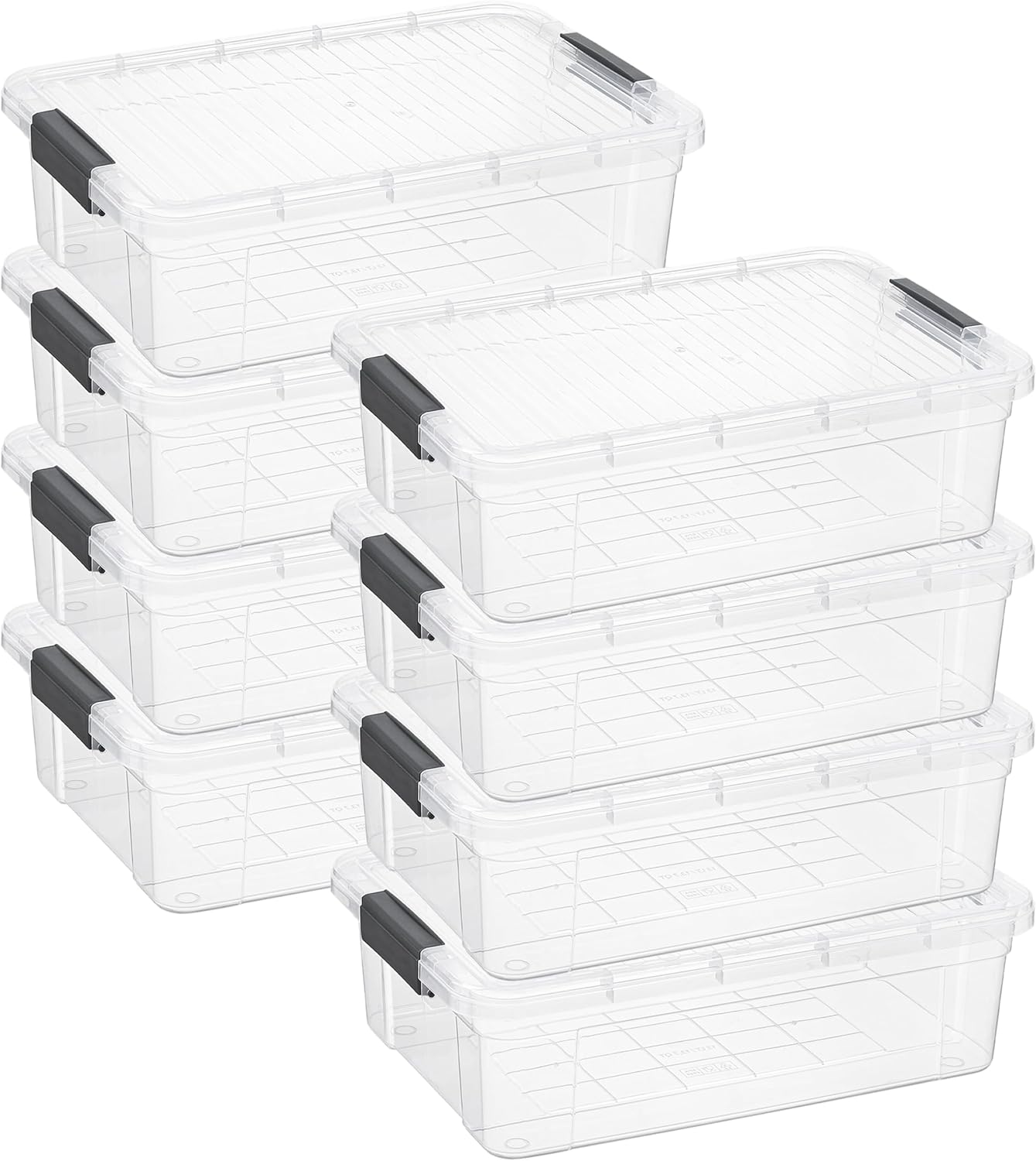 Superio Clear Storage Boxes with Lids, 13.7 Quart Plastic Container Bins for Organizing, Stackable Crates, BPA Free, Non Toxic, Odor Free, Organizers for Home, Office and Dorm, 8 Pack