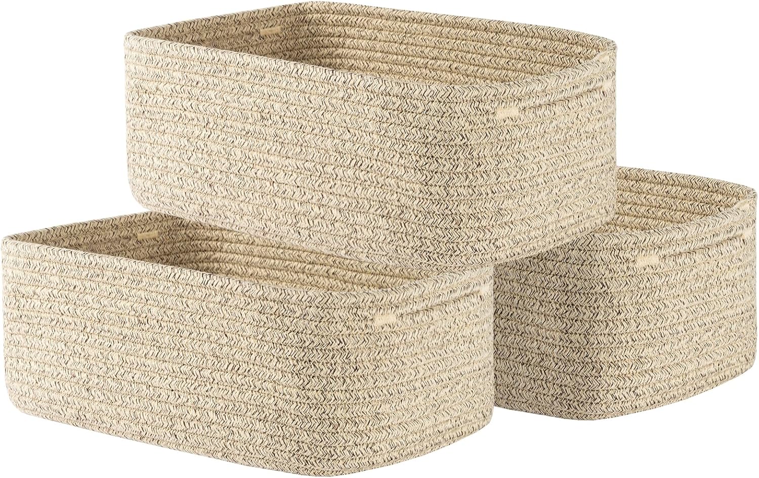Small Woven Basket, 13.5 x 9.5 x 5 Inches, Storage Basket for Organizing, Cute Small Rope Shelf Closet Cube Storage Bins Baskets for Shelves, Dog Toy Gift Baskets Empty, 3 Packs, Mixed Brown