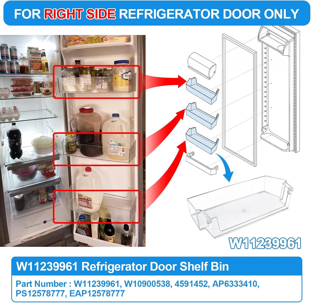 (2 PACK) [UPGRADED] W11239961 Refrigerator Door Shelf Replacement Compatible with Whirlpool Refrigerator Door Shelf Replace W10900538 WRS325SDHZ01 WRS321SDHZ01 WRS315 WRS325 Refrigerator Shelves Part