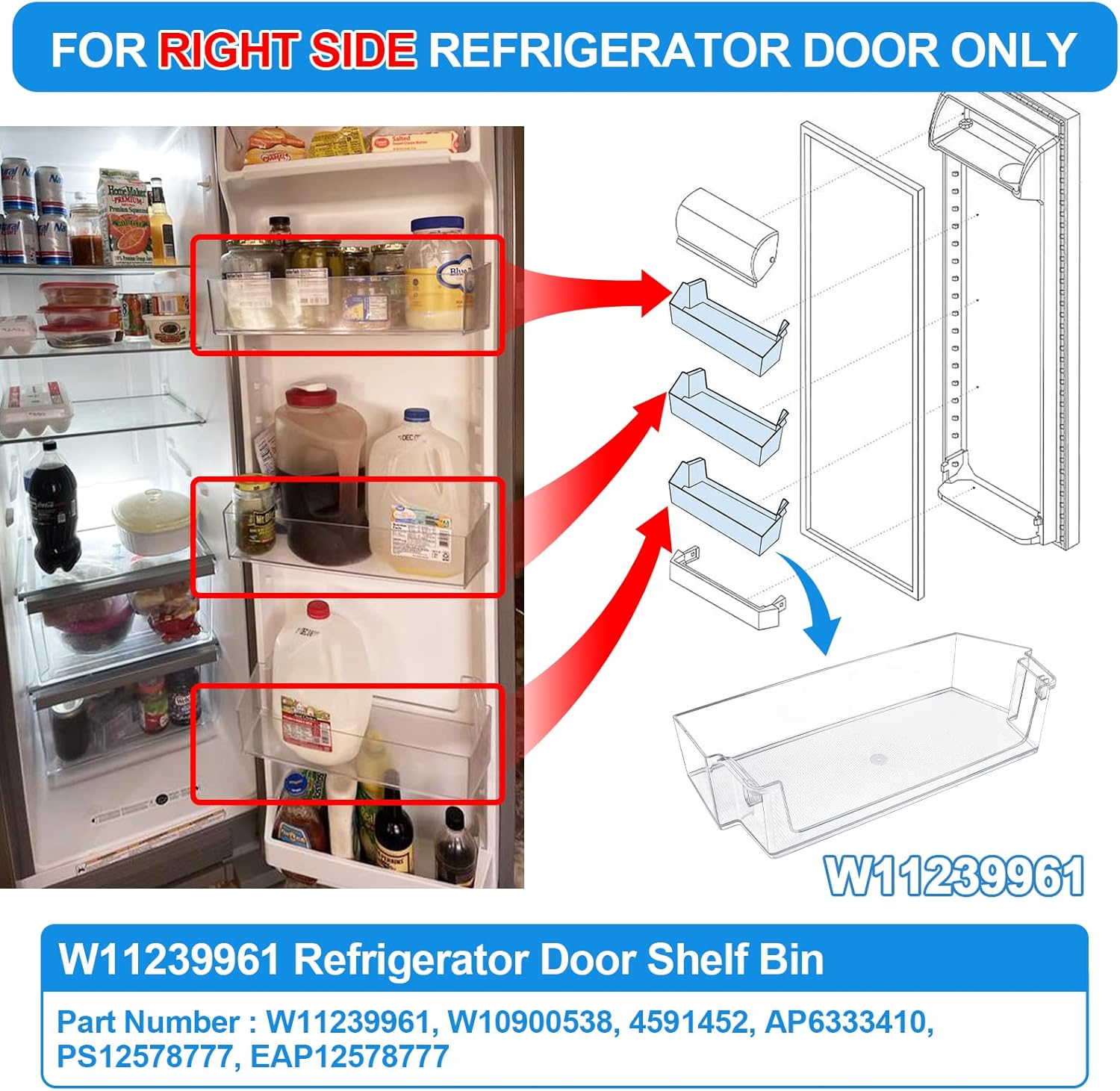 (2 PACK) [UPGRADED] W11239961 Refrigerator Door Shelf Replacement Compatible with Whirlpool Refrigerator Door Shelf Replace W10900538 WRS325SDHZ01 WRS321SDHZ01 WRS315 WRS325 Refrigerator Shelves Part
