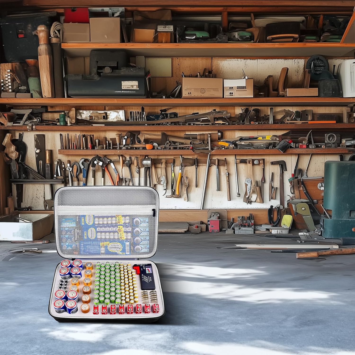 Battery Storage Organizer Box with Tester BT-168, Variety Case Holds 140+ AA, AAA, C, D, 9V, Lithium 3V Button Batteries- Not Includes Batteries(Grey)