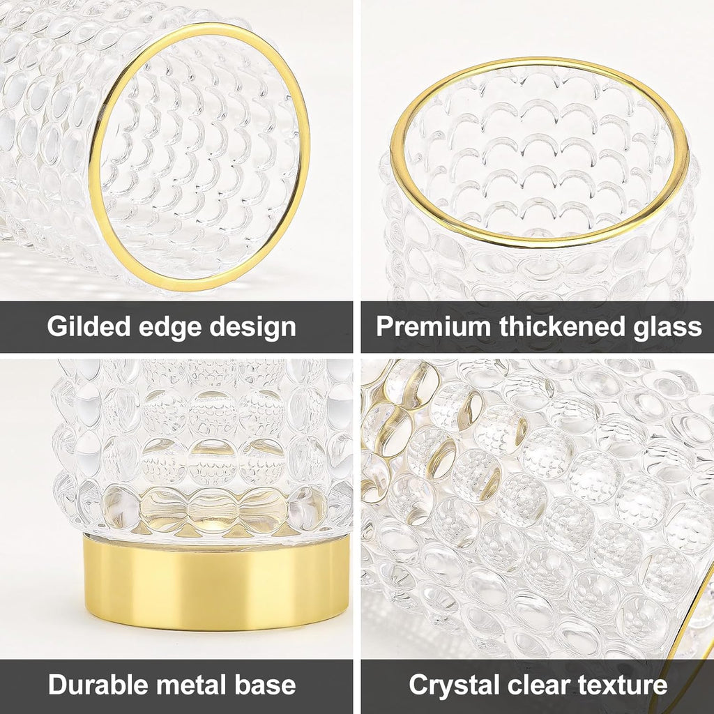 DASITON Makeup Brush Holder Organizer, Crystal Cosmetic Make Up Brush Holder, Glass Makeup Brushes Storage Organizer, Vintage Make Up Cup Desk Pen Pencil Holder, Toothbrush Holders (Clear S)