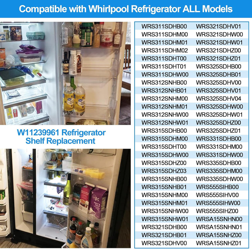 (2 PACK) [UPGRADED] W11239961 Refrigerator Door Shelf Replacement Compatible with Whirlpool Refrigerator Door Shelf Replace W10900538 WRS325SDHZ01 WRS321SDHZ01 WRS315 WRS325 Refrigerator Shelves Part