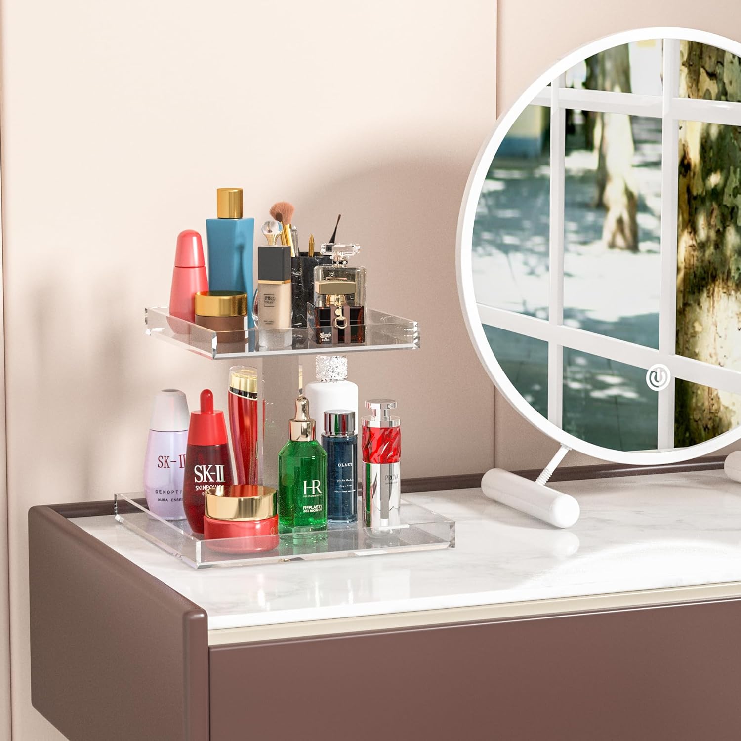 2-Tier Perfume Tray,Clear Perfume Organizer for Dresser and Counter,Acrylic Perfume Stand Organizer Vanity Trays Makeup Storage Holder for Bedroom Decor (10x8)