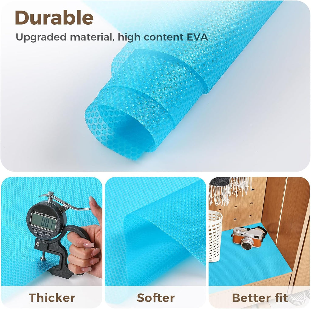 100% EVA Shelf Liner for Kitchen Cabinet, 12" x 240" Drawer Liners Non Adhesive Non Slip Waterproof Plastic Paper, Dresser Pantry Bathroom Refrigerator Protector, Blue