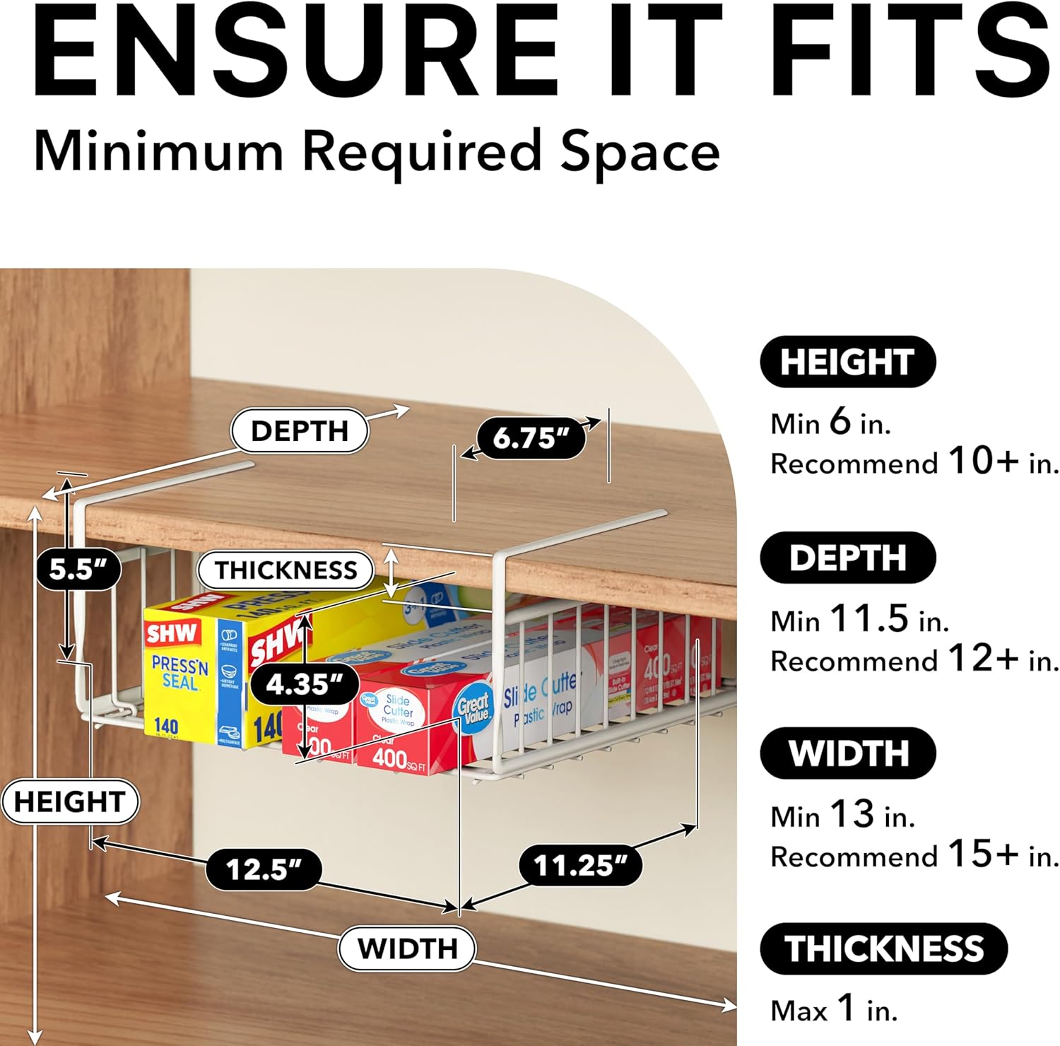 Simple Houseware Under Shelf Basket, White