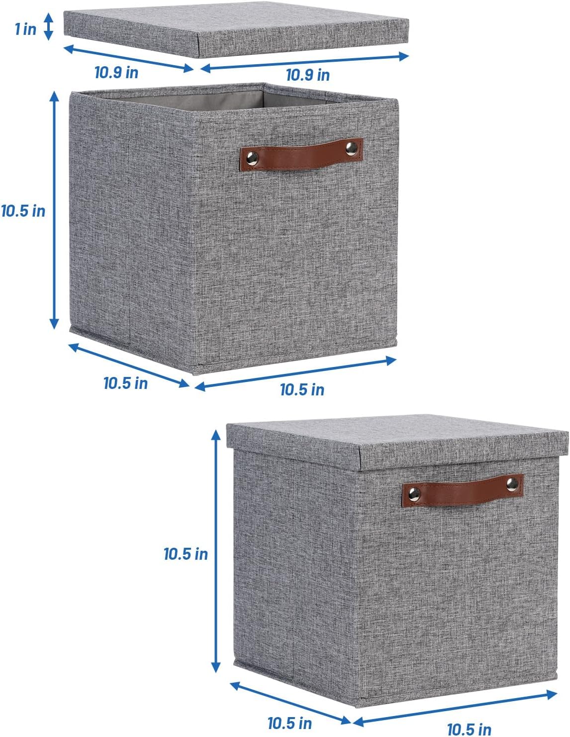 Temary Foldable Fabric Storage Bins with Lids, 2-Pack Storage Bin for Organizing Living Room, Closet Organization, Multi-Purpose Storage Boxes for Clothes (Grey, 10.5x10.5x10.5 inch)