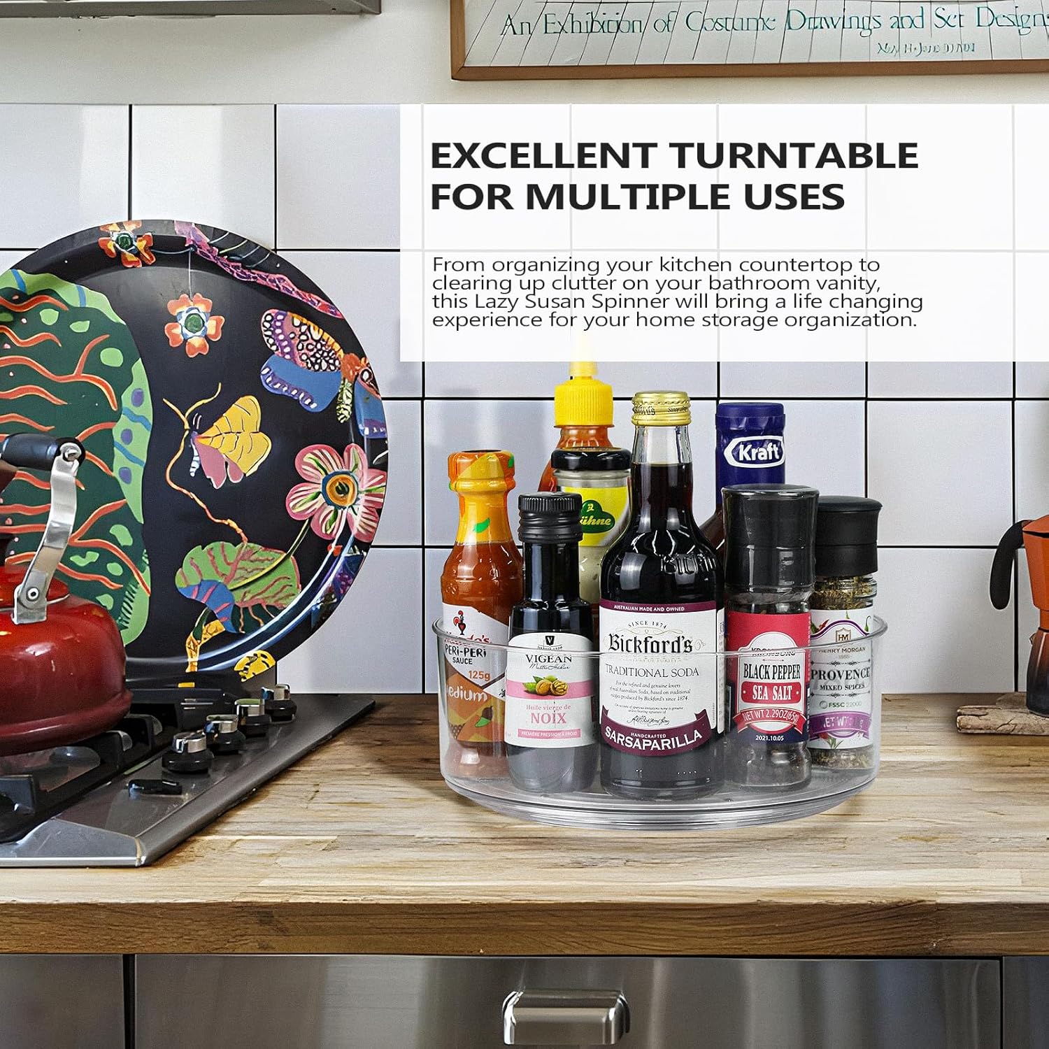 Refrigerator Lazy Susan, Round Clear Turntable Organizer, Plastic 360 Degree Rotating Lazy Susan for Fridge, Food Storage Container for Kitchen,1pcs