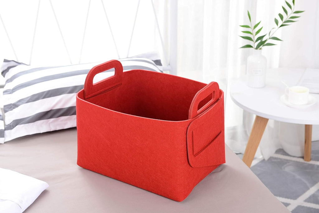Minoisome Storage Basket Felt Storage Bin Collapsible& Convenient Box Organizer with Carry Handles for Office Bedroom Closet Babies Nursery Toys Laundry (Red, 17.9inch（L）×12.2inch（W）×11.6inch（H）)