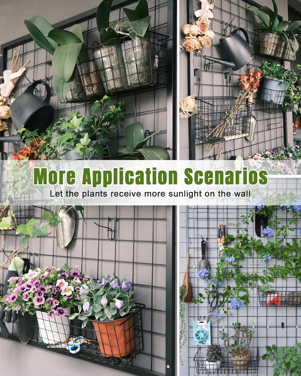 10 PCS Black Wire Baskets, No Drilling, Hanging Wire Basket for Wall Grid Panel Organizing, Grid Wall Accessory