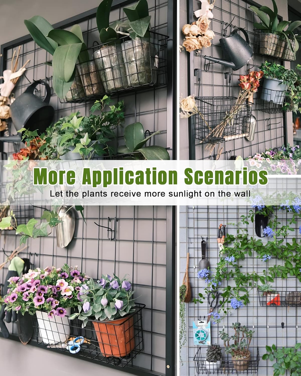 10 PCS Black Wire Baskets, No Drilling, Hanging Wire Basket for Wall Grid Panel Organizing, Grid Wall Accessory