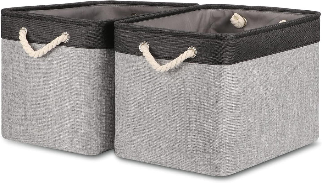 Bidtakay Fabric Storage Baskets with Handles [2-Pack] Large Canvas Organizer 16" X 11.8" X 11.8" Foldable Tall Baskets Rectangular Gift Basket Decorative Storage Bins for Closet, Home(Black&Grey)