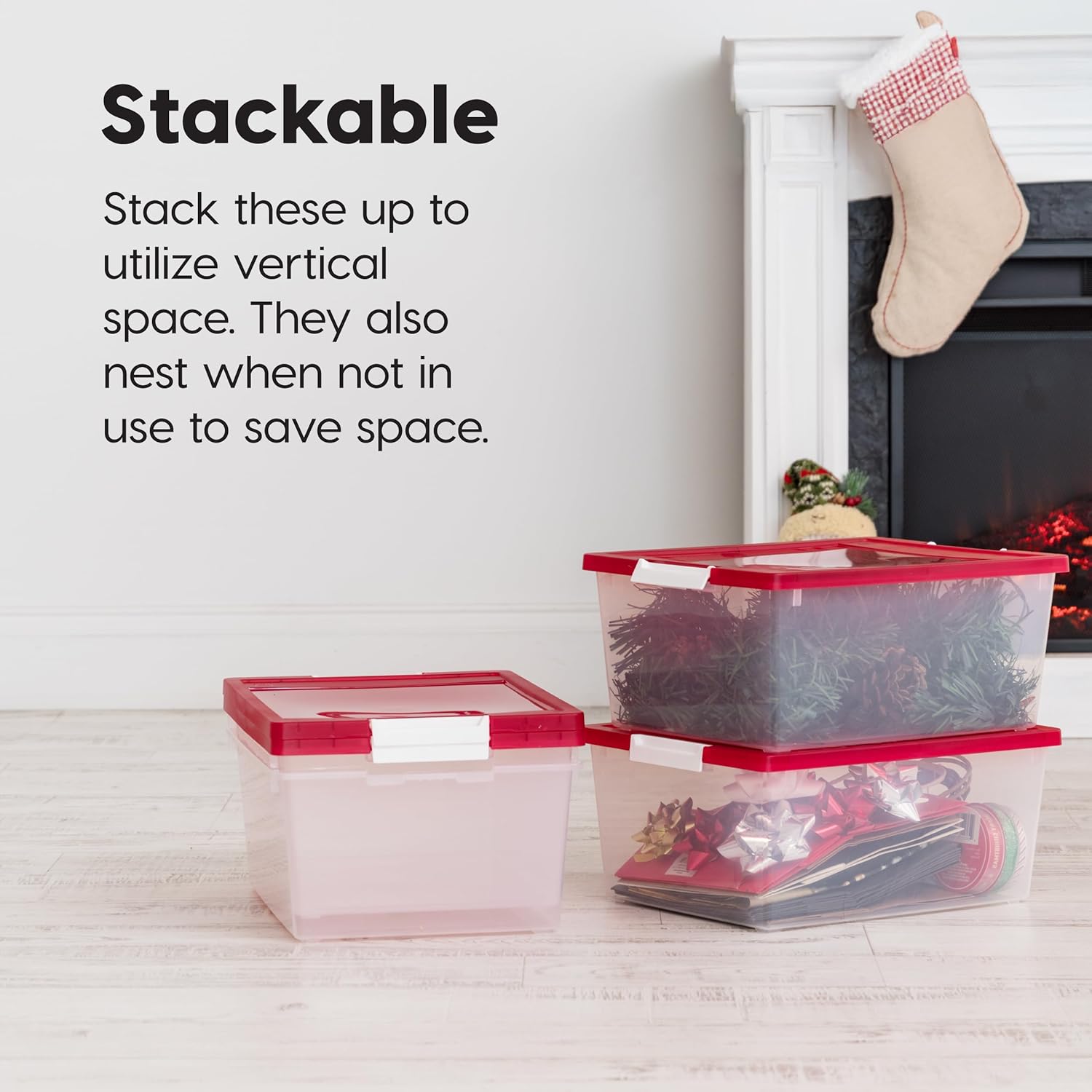 IRIS USA 12 Qt. Plastic Storage Bins Containers with Lids, 4 Pack, Sensory Bin, Craft Storage, Craft Organizers and Storage, Organizing Container for Home, Office School Supplies, Stackable, Clear/Red