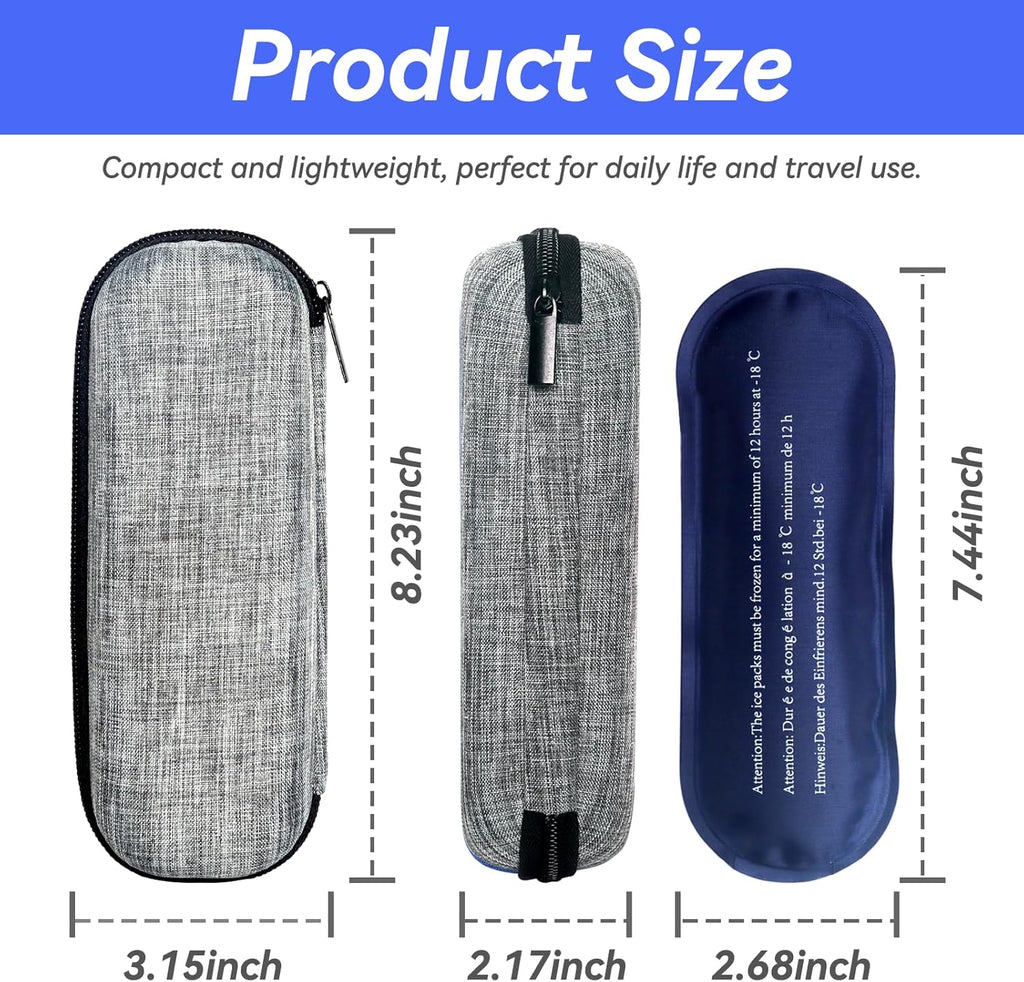 Insulin Cooler Travel Case with 2 Ice Packs, Portable Medication Diabetic Cooler Organizer Bag for Daily Life and Trip Use, Grey (Grey, Hard Case)