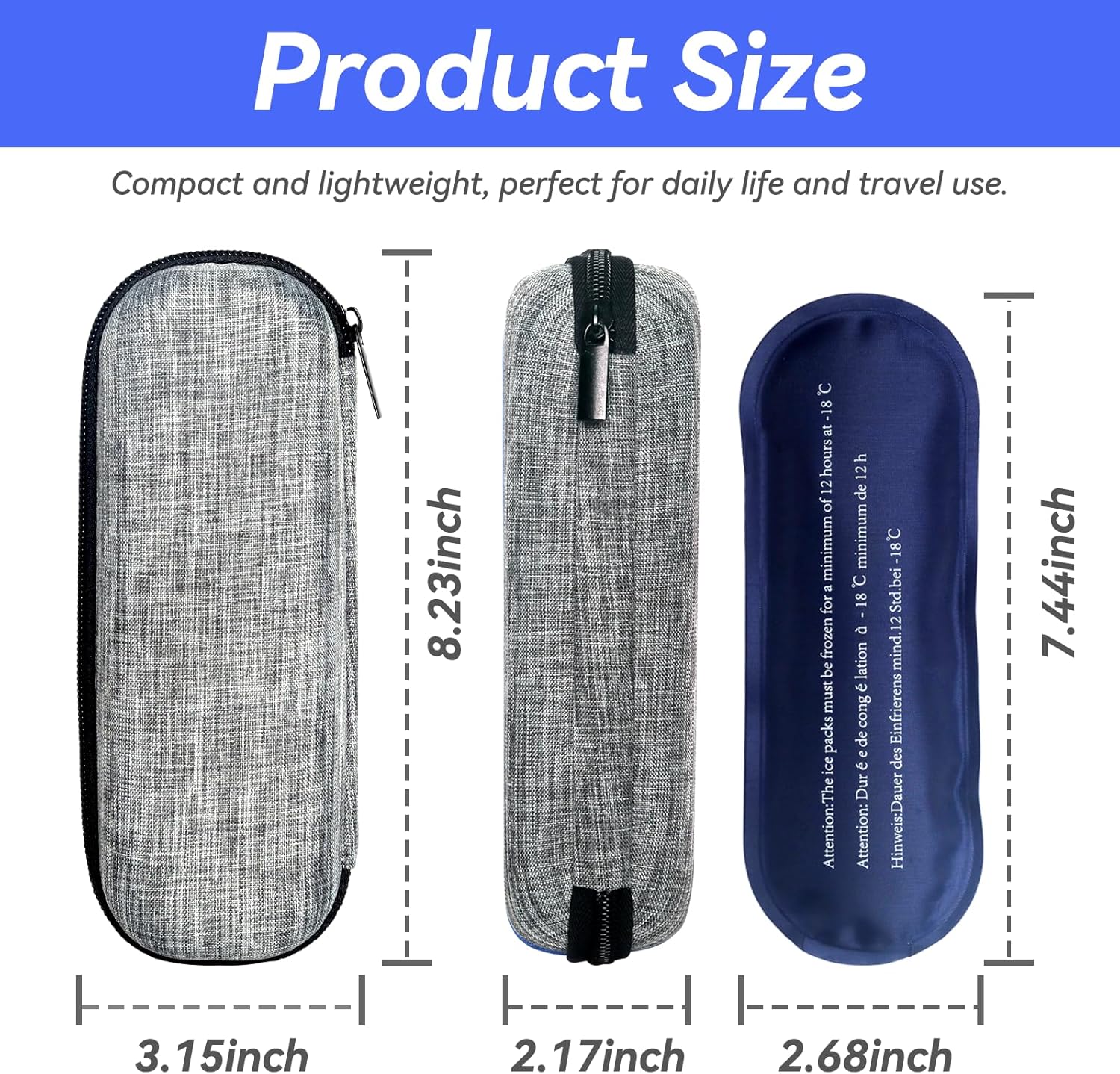 Insulin Cooler Travel Case with 2 Ice Packs, Portable Medication Diabetic Cooler Organizer Bag for Daily Life and Trip Use, Grey (Grey, Hard Case)