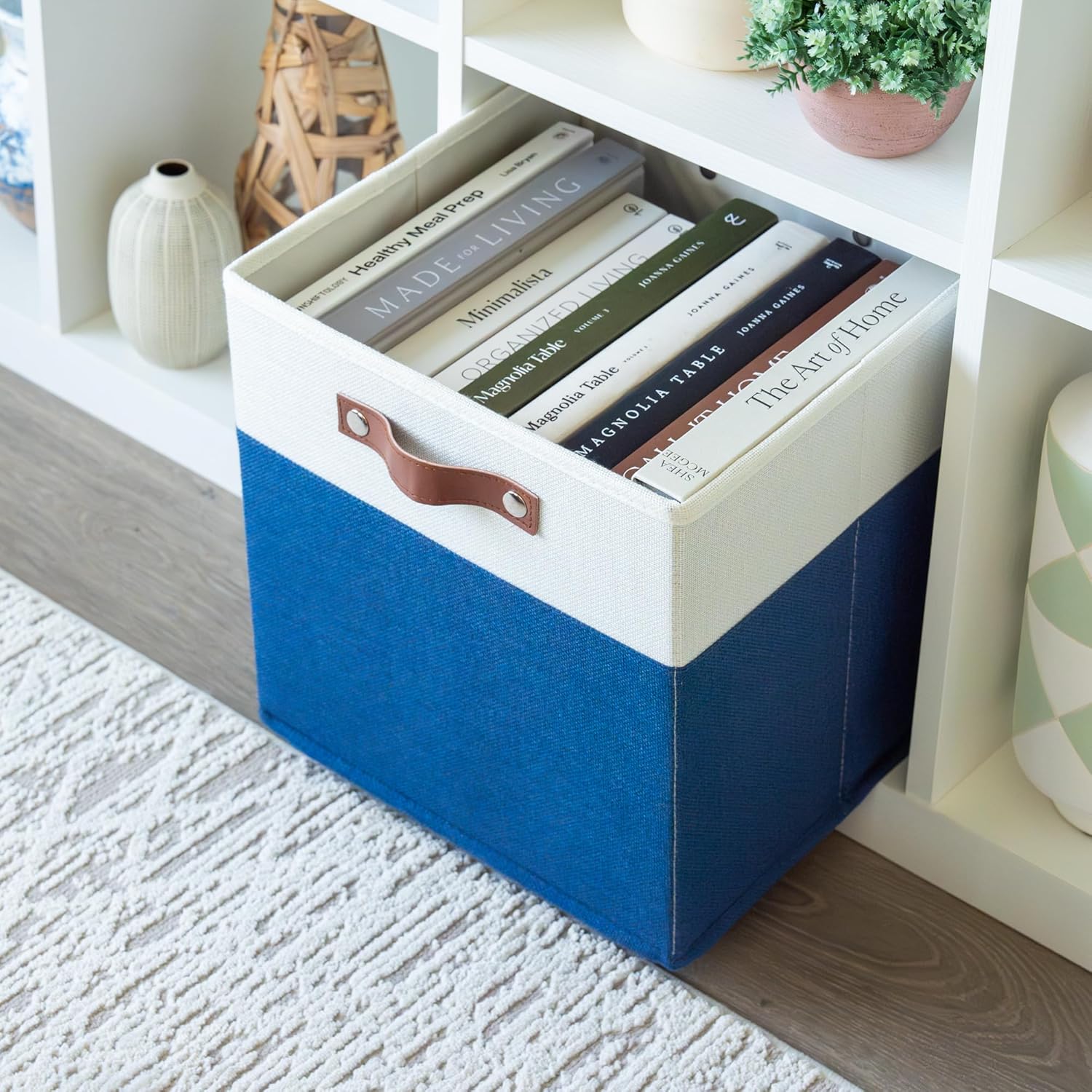 OrganiHaus 12" x 12" x 12" Fabric Cube Storage Bins - Set of 4, Cube Fabric Organizer Bins with Vegan Handles, Kallax Storage Cubes, 12 Inch Cubic Baskets for Shelves - Navy Blue