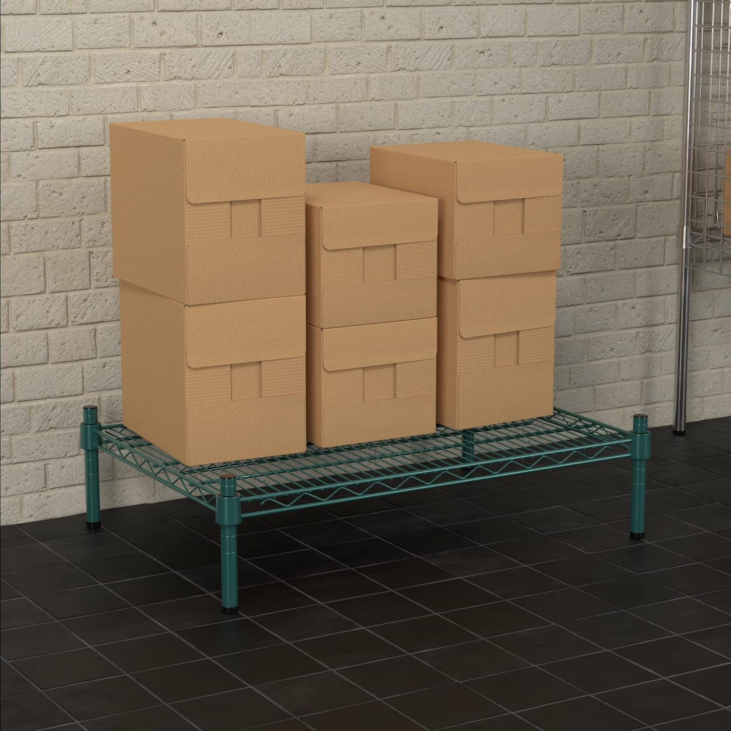 21" x 30" NSF Green Wire Stationary Dunnage Storage Rack with 8" Posts Ideal for Commercial Kitchen Home Garage Warehouse Shelters