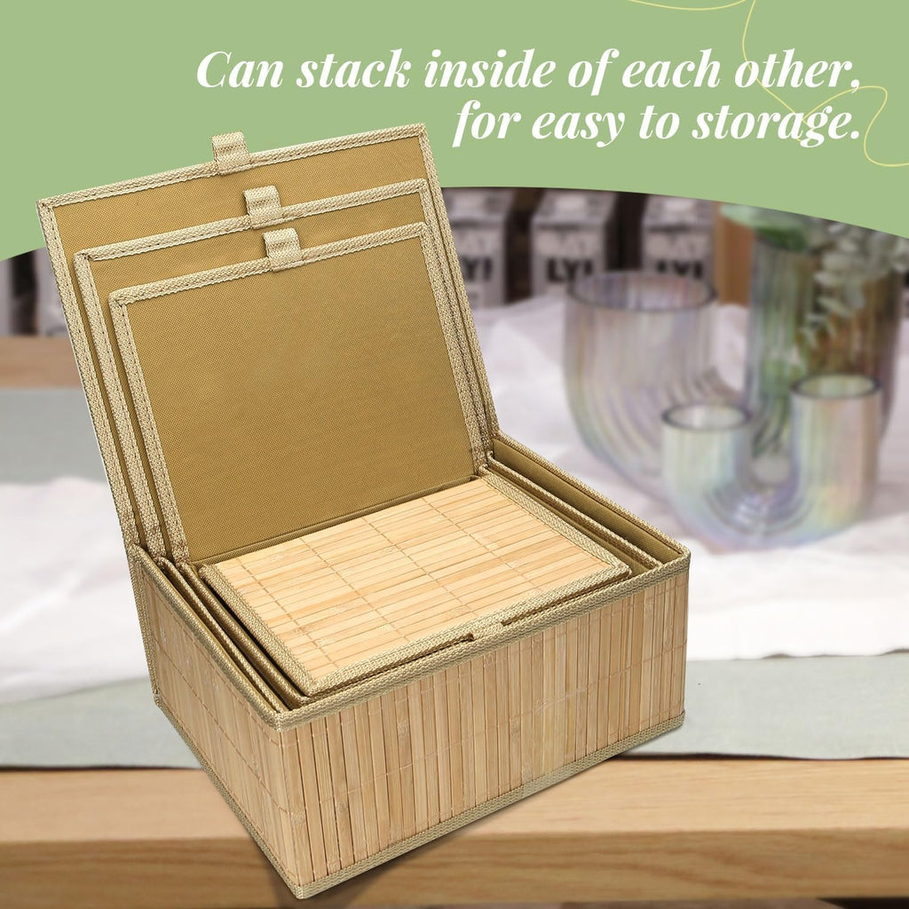 Wicker Basket With Lid Bamboo Storage Box for Shelf Bamboo Decor Storage Boxes With Lids-Rectangle Decorative Basket With Lid Organizer for Bedroom,Living Room (Set of 4,natural)