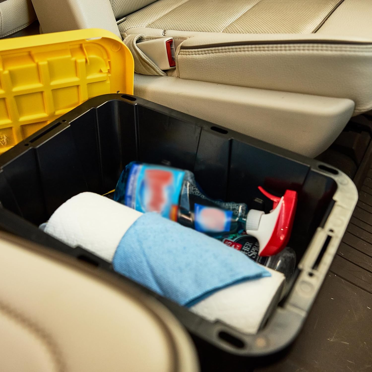 BLACK & YELLOW, 5-Gallon Heavy Duty Tough Storage Container & Snap-Tight Lid, (8.6"H x 12.3"W x 16.4"D), Weather-Resistant Design and Stackable Organization Tote [6 Pack]