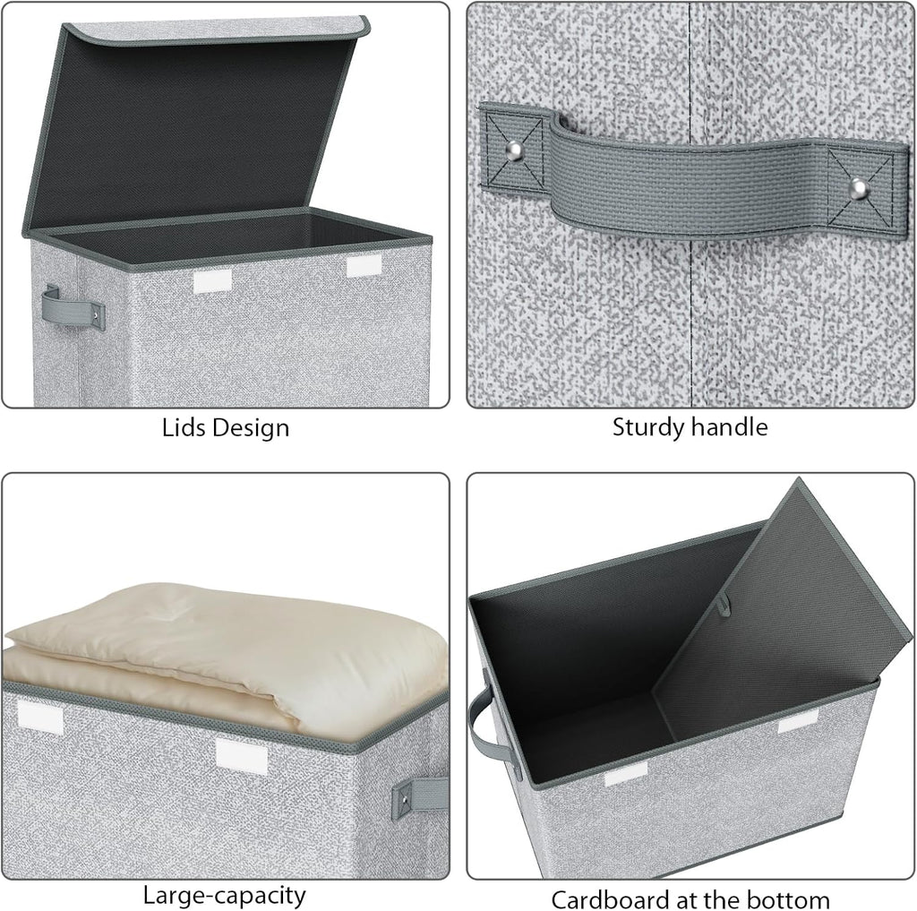 Univivi Storage Bins with Lids [4-Pack] Large Collapsible Stackable Fabric Storage Boxes with Lids, Decorative Closet Organizers and Storage for Clothes, Office, Bedroom (Gray, 17“ x 12” x 12")
