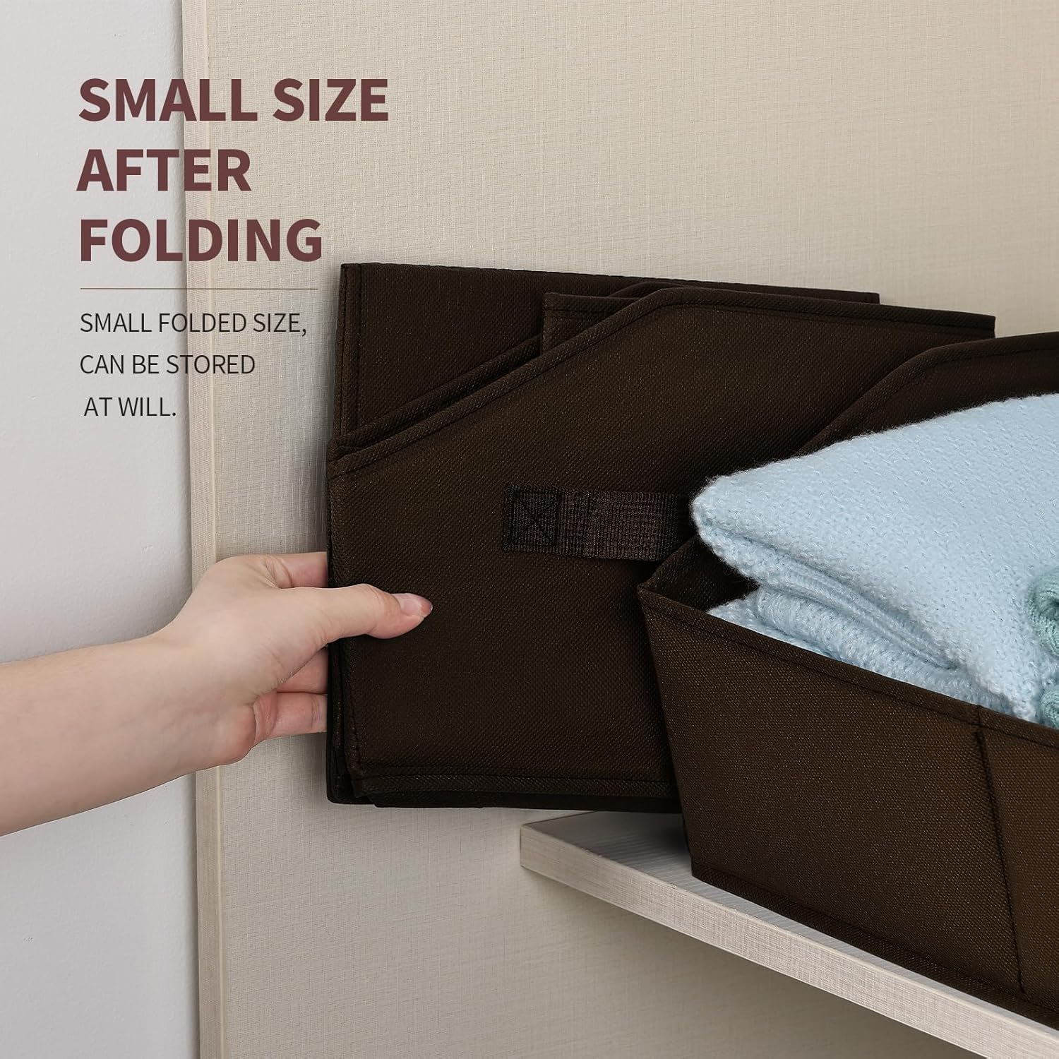 Trapezoid Closet Storage Bins - Large Fabric Baskets for Organizing, Storage Baskets for Shelves, Cube Organizer Bins for Home, Closet, Dorm, 6 Pack, Brown