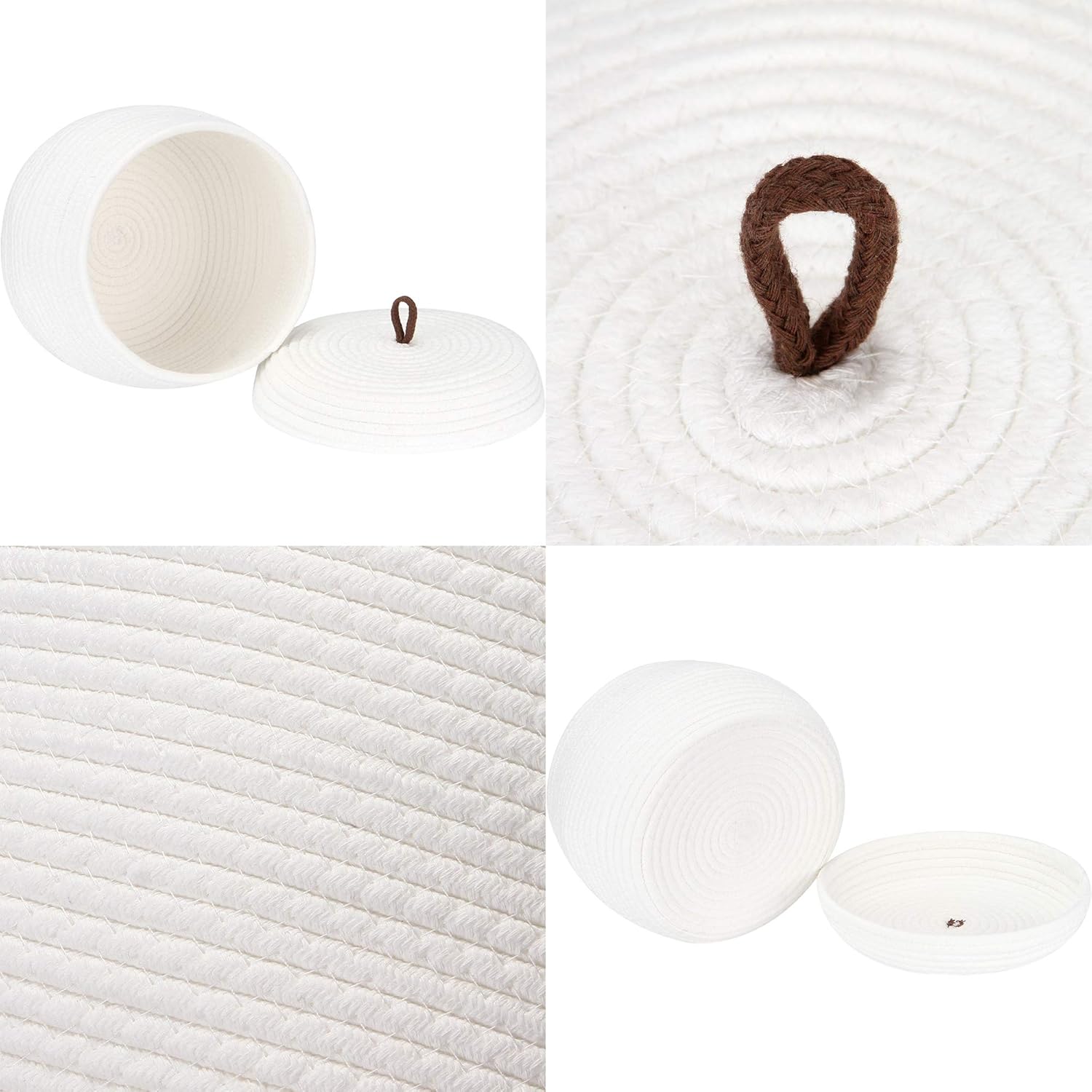 Sea Team Round Cotton Rope Storage Basket with Lid, Decorative Woven Storage Bin, Pot, Caddy, Organizer, Container for Snacks, Towels, Plants, 10 x 7.5 Inches (Small, White)