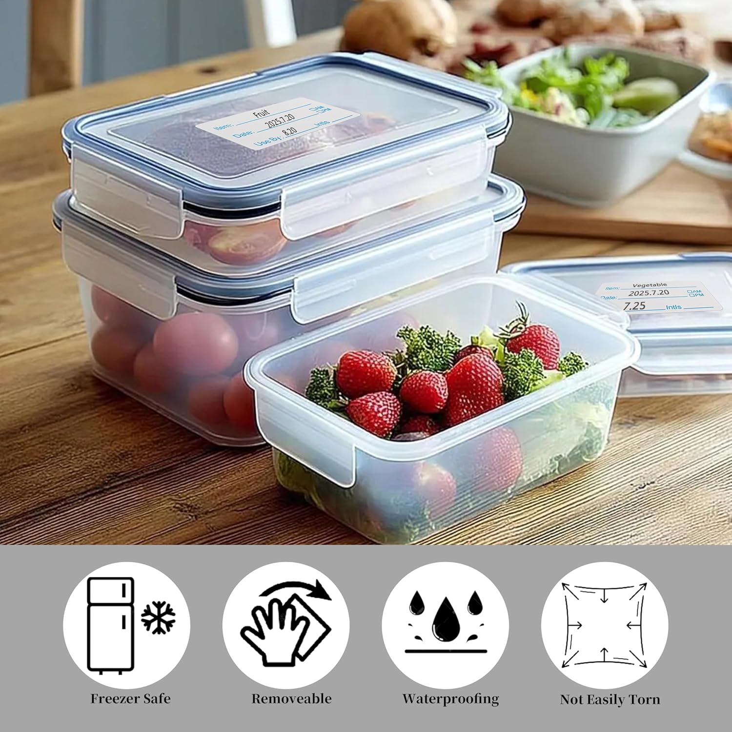 1000 Labels for Food Containers, No-Residue Food Labels and Easy to Write on, Removable Date Freezer Labels Sticker, 1 x 2 Inch