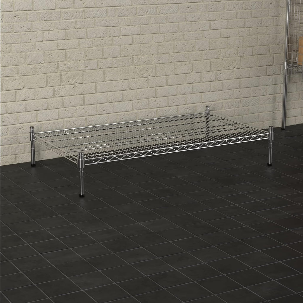 24" x 42" NSF Chrome Wire Stationary Dunnage Storage Rack with 8" Posts, Ideal for Commercial Kitchen, Home, Garage, Warehouse, Shelters