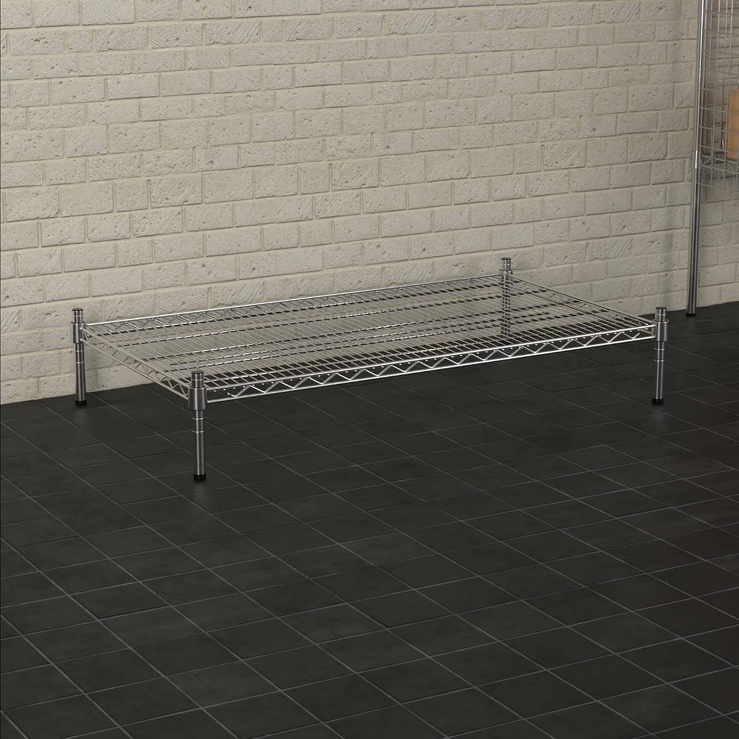 24" x 42" NSF Chrome Wire Stationary Dunnage Storage Rack with 8" Posts, Ideal for Commercial Kitchen, Home, Garage, Warehouse, Shelters