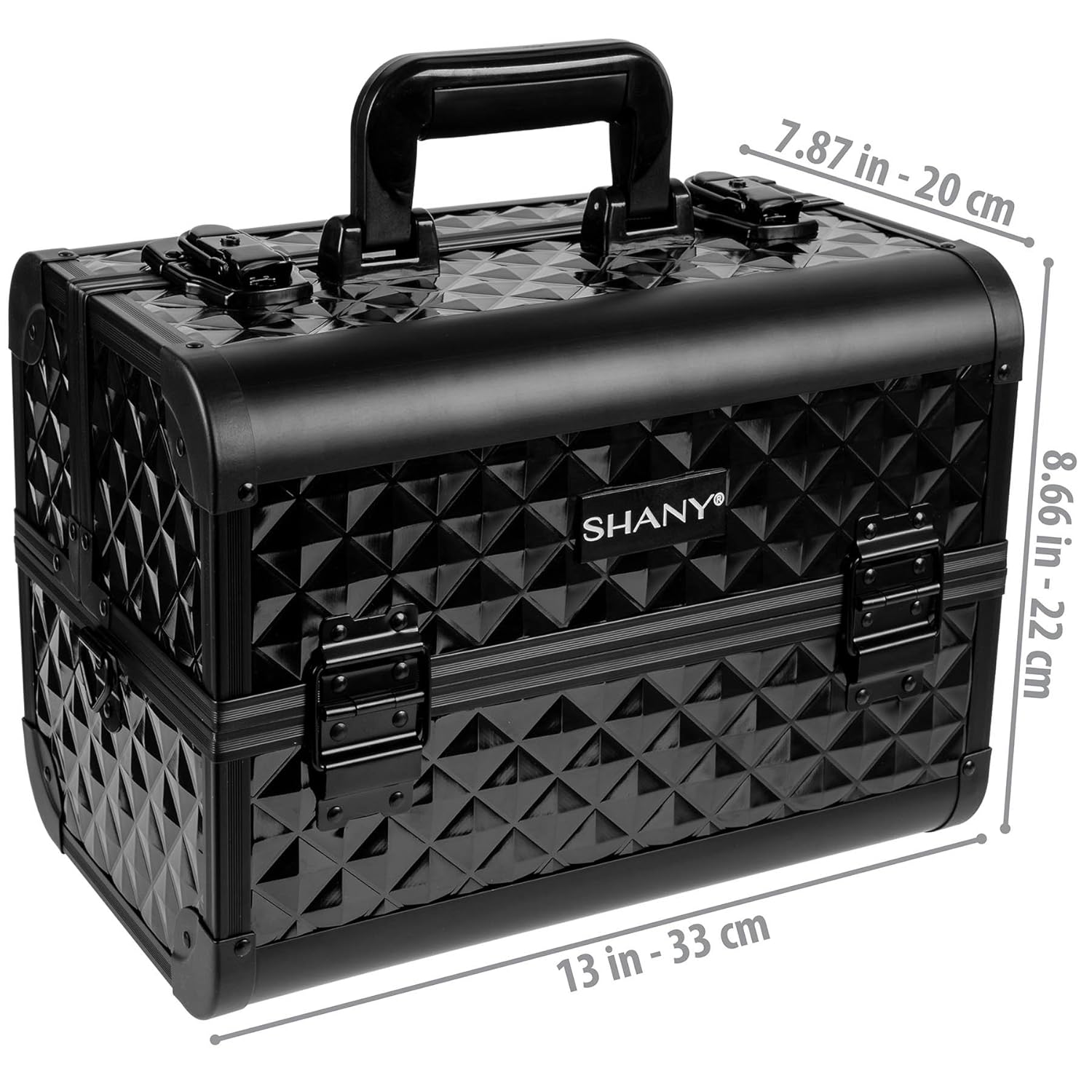 SHANY Premier Fantasy Professional Makeup Train Case Cosmetic Box Portable Make up Case Organizer Jewelry storage with Locks, 3 Trays, Makeup Brush Holder and Cosmetics Mirror - Black Diamond