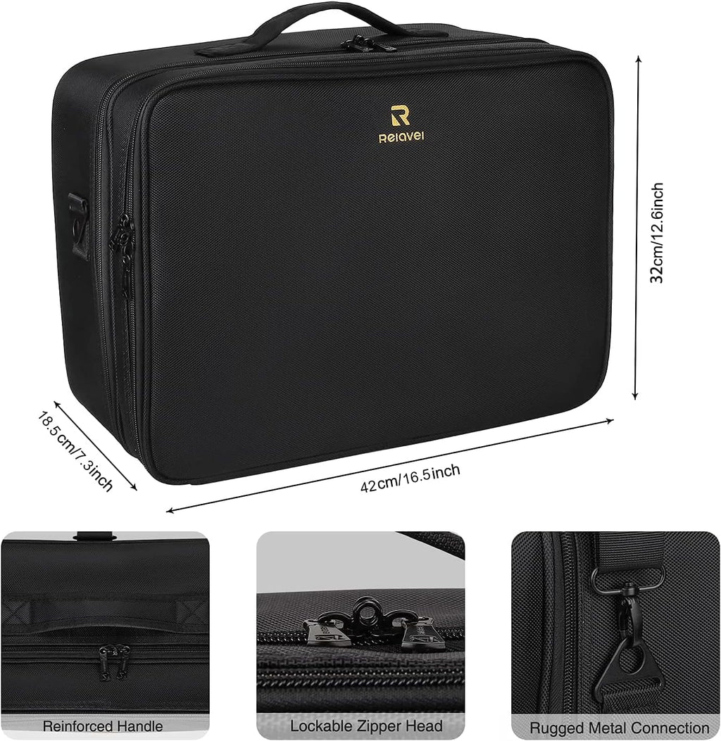 Extra-large Makeup Case, a Must for Double-layer Travel, a Storage Case for Professional Makeup Artists to Put Cosmetics, with Adjustable Partitions and Support