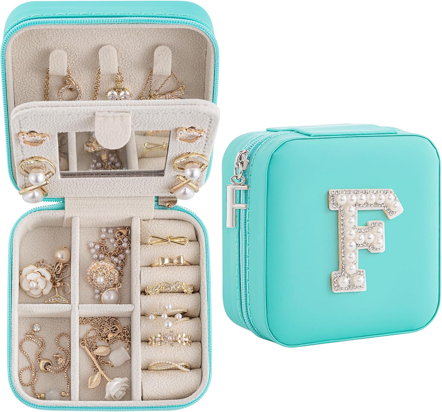 Initial Jewelry Box, Travel Jewelry Case, Blue, Modern, Mother's Day Gift for Women