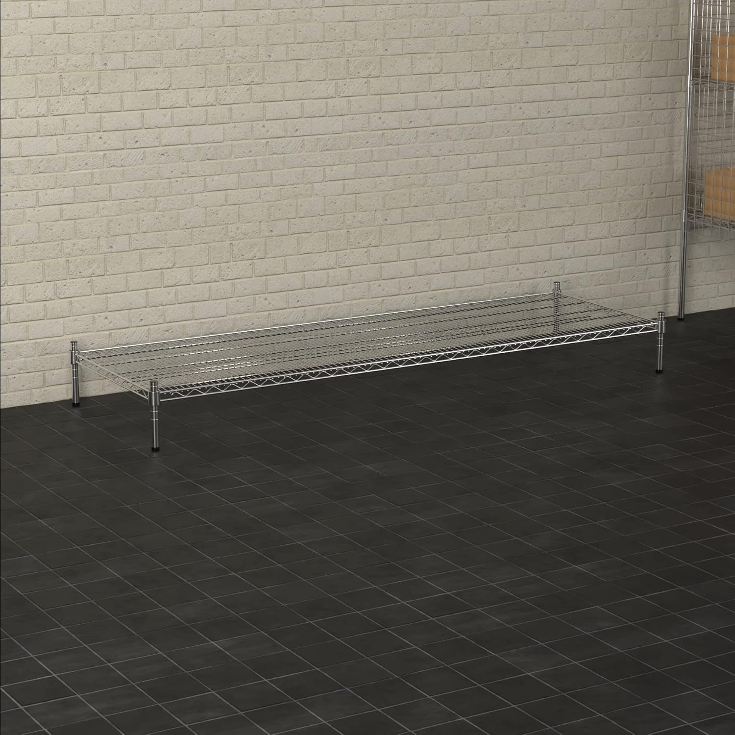 24" x 72" NSF Chrome Wire Stationary Dunnage Storage Rack with 8" Posts, Ideal for Commercial Kitchen, Home, Garage, Warehouse, Shelters