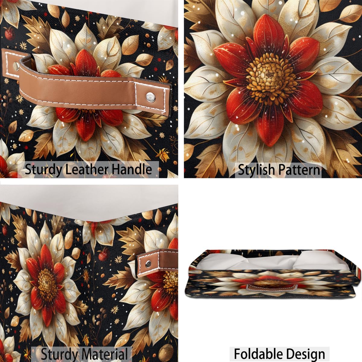 TropicalLife 13x13x13 Inch Large Fabric Storage Cube Flowers Foldable Storage Bin with Handles Organizer Boxes Cube Basket for Shelves Organizing Closet