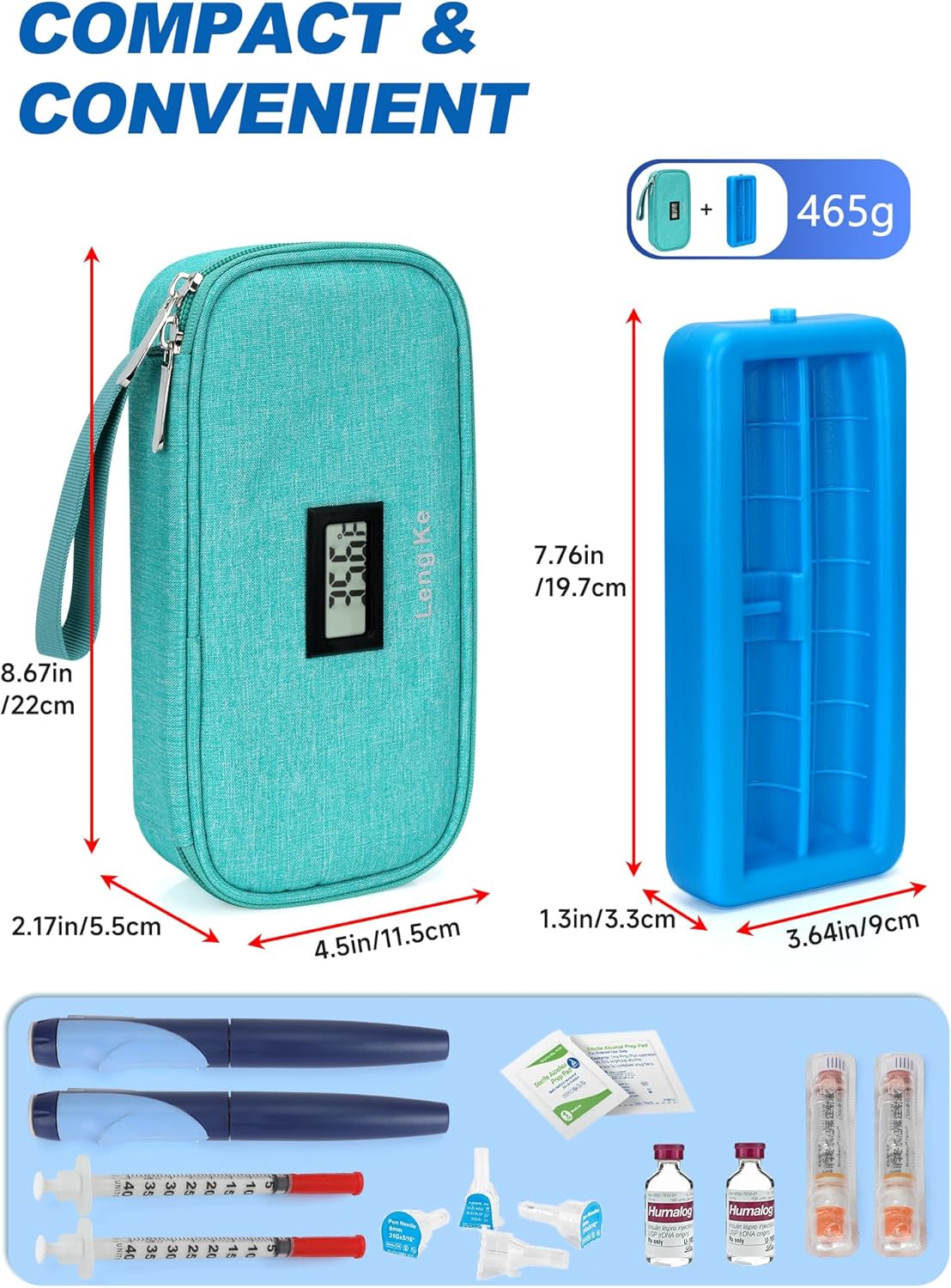 Insulin Cooler Travel Case, TSA Approved Refrigerated Medicine Travel Bag with Protective Ice Brick, Temperature Display Diabetic Medication Cooling Bag for Pen & Vials (Green)