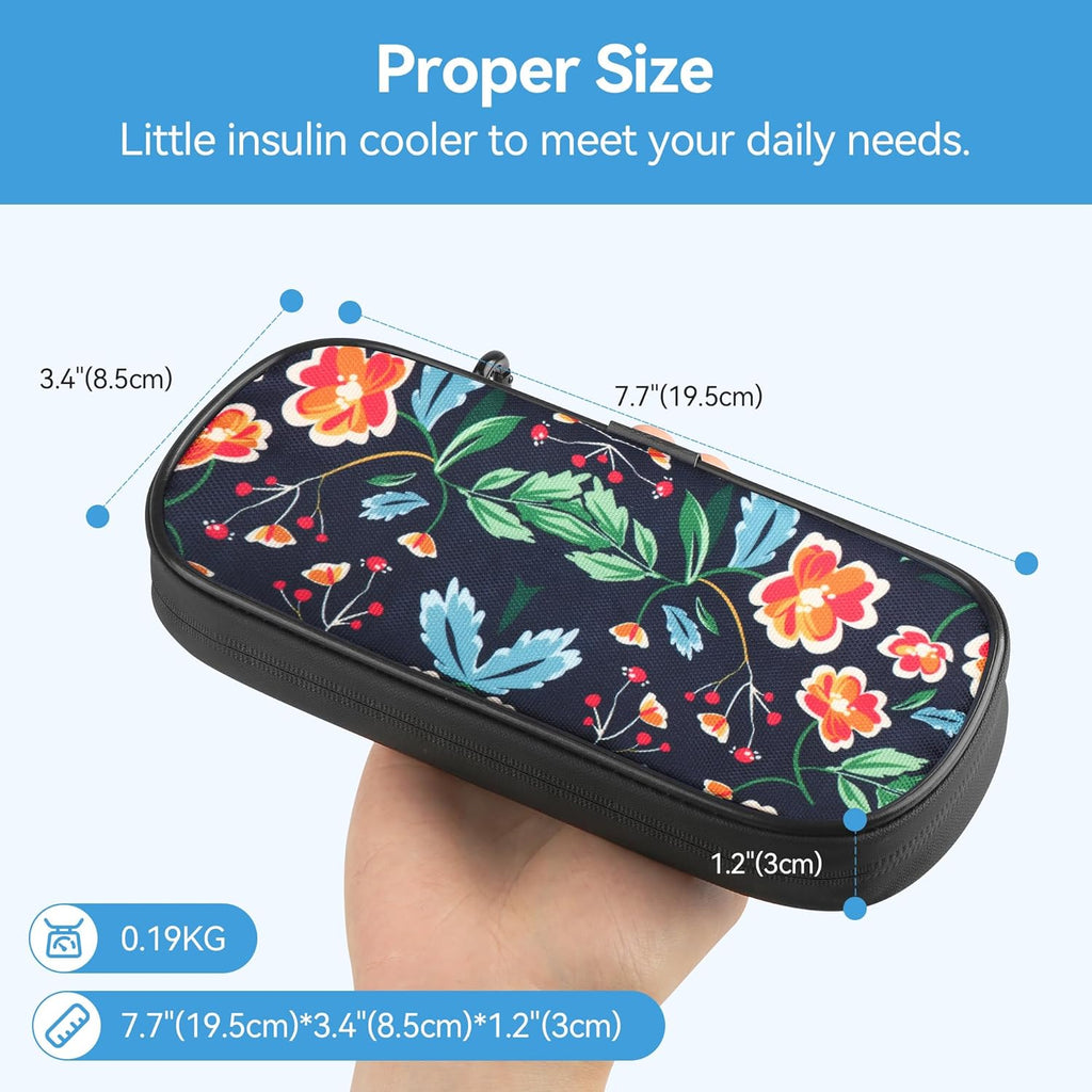 Insulin Cooler Travel Case Diabetic Medication Insulated Cool Organizer with 2 Reusable Ice Packs for Insulin Pen and Other Diabetic Supplies, for The Daily Life and Trip, Red Flower