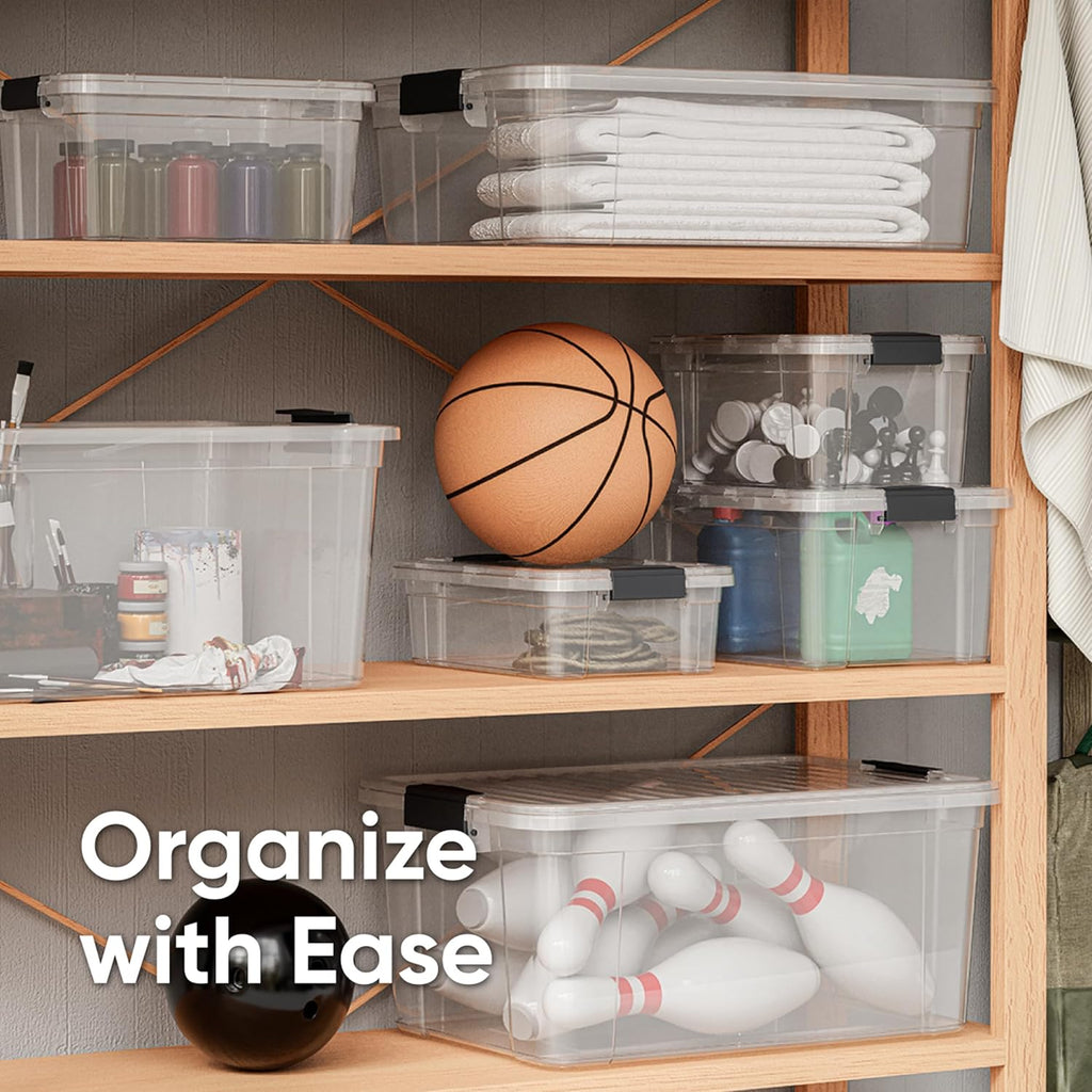 Superio Clear Storage Bins with Lids, 14.7 Quart BPA Free Plastic Containers, Transparent Boxes for Organizing, Stackable Crates, Organizer Totes for Home, Office, School, and Dorm