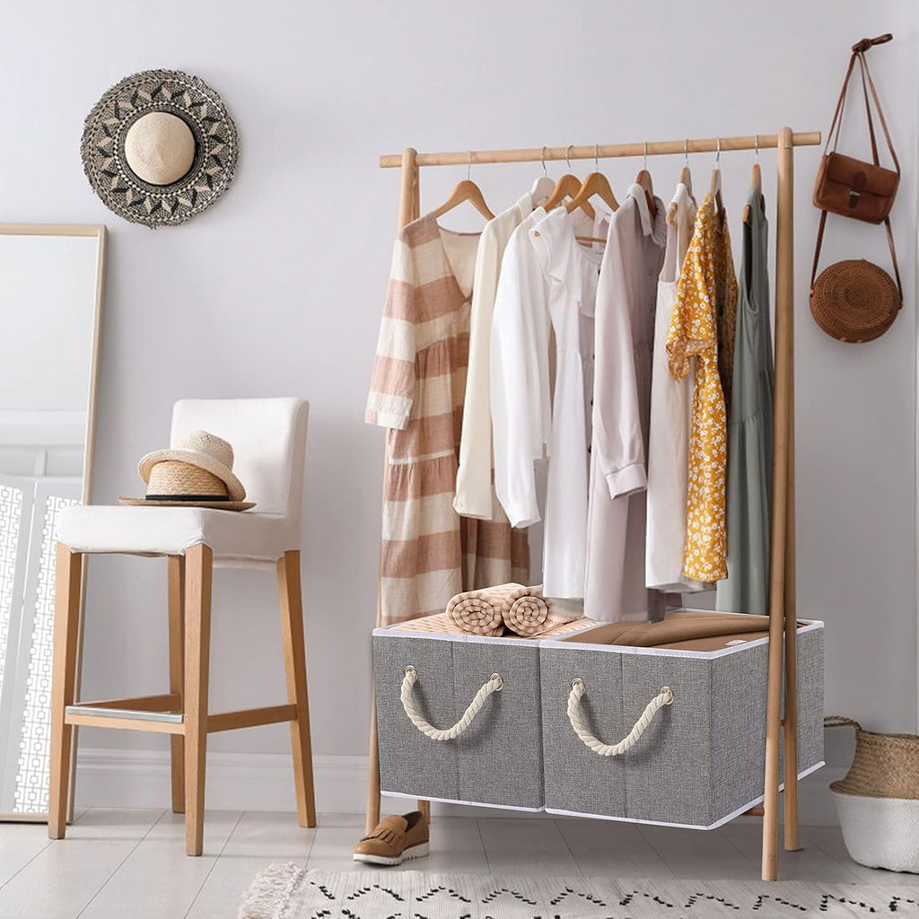 Yawinhe Foldable Storage Basket 5-Pack, Large Fabric Bins with Rope Handle, Used for Organizing Shelves, Closets, Clothes, 12.99''Lx9.05''Wx7.87''H, Grey