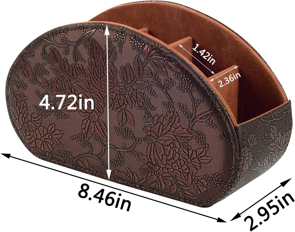 Leather Remote Control Holder TV Remote Caddy Store Box, Bedside Table Organizer for Controller, Media Player, Brush, Glasses, Note Paper and Pen Storage(Retro)