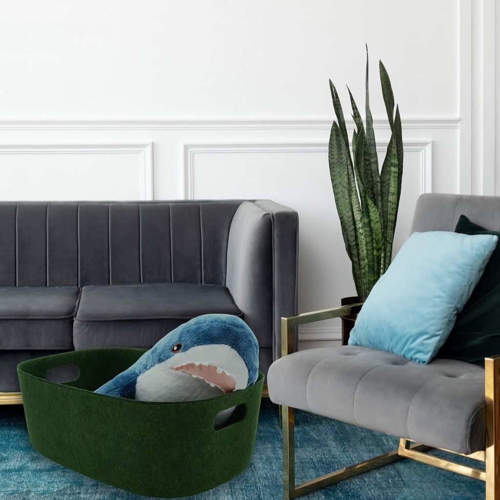 Welaxy Large Storage Basket Felt Open Desk Organize bin Shelf baskets with handles light weight carry for Magazines Books Junk Kids Toys Pet toy Clothes Laundry (Forest Green)