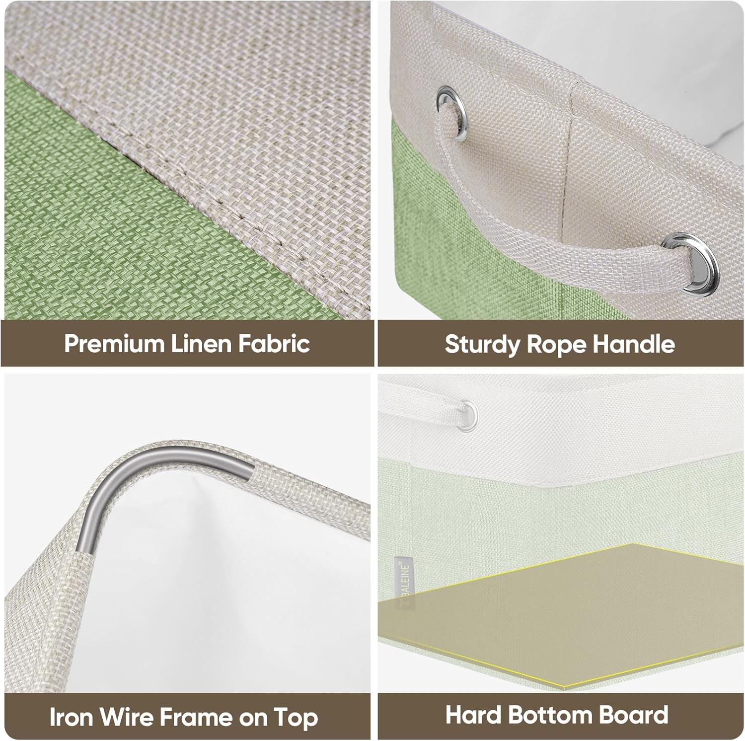 BALEINE 1 Pack Fabric Storage Bins for Shelves, Linen Storage Baskets for Organizing, Decorative Closet Bins for Clothes, Home (Green, 15''x11''x9.5'')