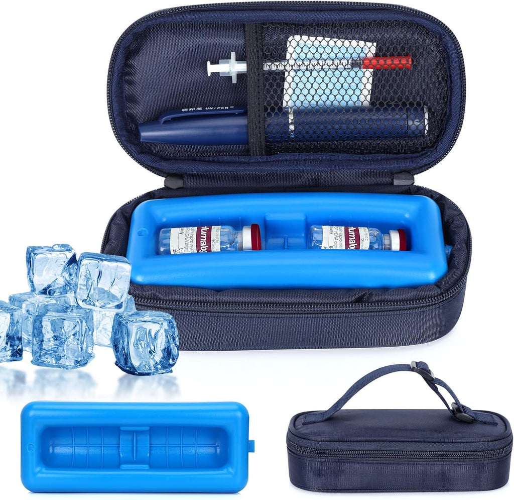 Insulin Vial Cooler Travel Case – Diabetic Travel Case TSA Approved, Medicine Cooler for Travel Tsa Approved, Portable Mini CoolerCase with Protective Ice Brick (blue)
