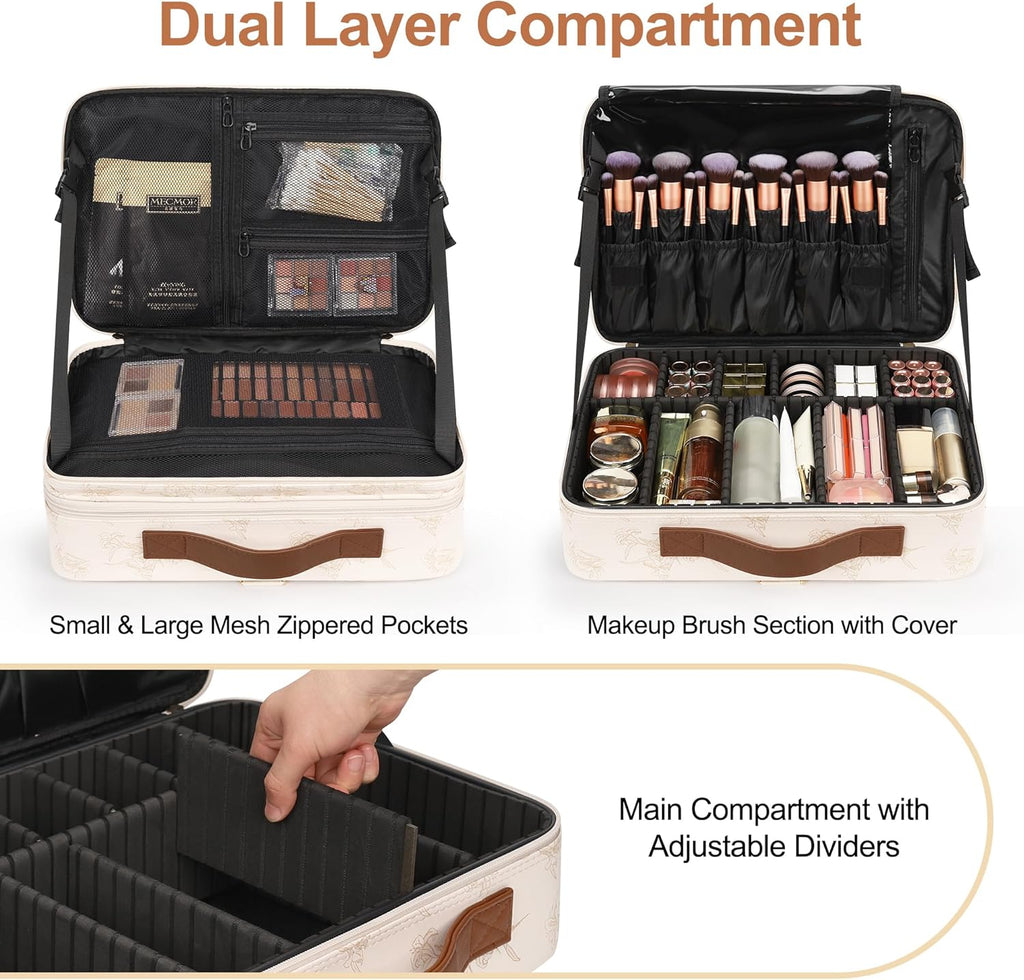 Relavel Large Makeup Case, Professional Makeup Artists Bag with Adjustable Dividers, Waterproof & Portable Train Case Storage Organizer Box with Shoulder Strap