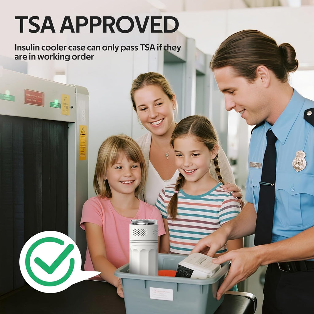 Insulin Cooler Travel Case for 4 Pens,Medication Cooler for Travel with Temp Display&Ice Packs，Diabetic Insulin Case with Portable Cup Sleeves，Supports Mobile Power Cooling，TSA Approved(White)