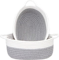 Sea Team 2-Pack Cotton Rope Baskets, 10 x 7 x 4 Inches Small Woven Storage Basket, Fabric Tray, Bowl, Oval Open Dish for Fruits, Jewelry, Keys, Sewing Kits (Grey & White)
