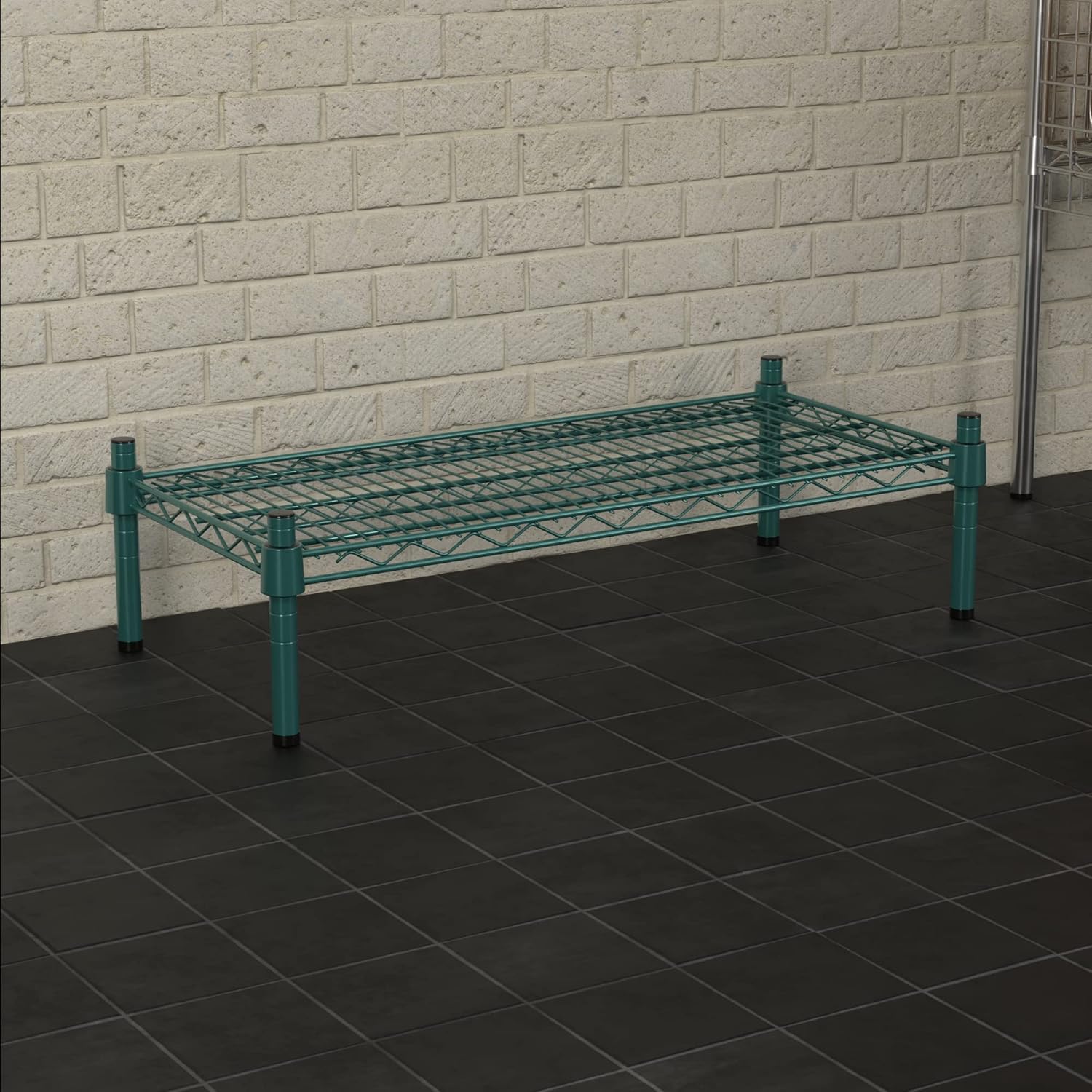 14" x 30" NSF Green Wire Stationary Dunnage Storage Rack with 8" Posts Ideal for Commercial Kitchen Home Garage Warehouse Shelters