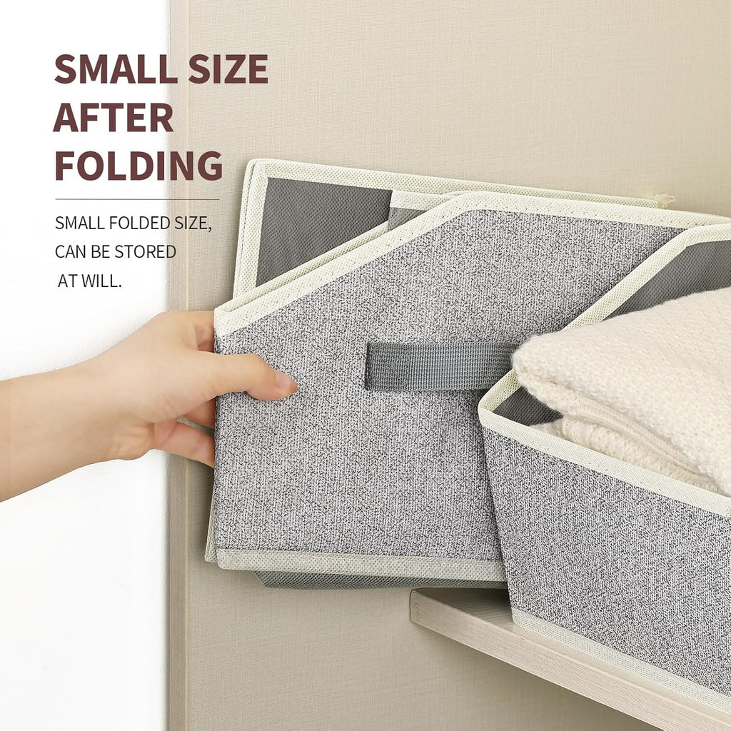 Trapezoid Closet Shelf Organizer - Large Baskets for Organizing, Storage Baskets for Shelves, Cubbies Storage Bins for Clothes, Books, Blankets, 4 Pack, Light Gray