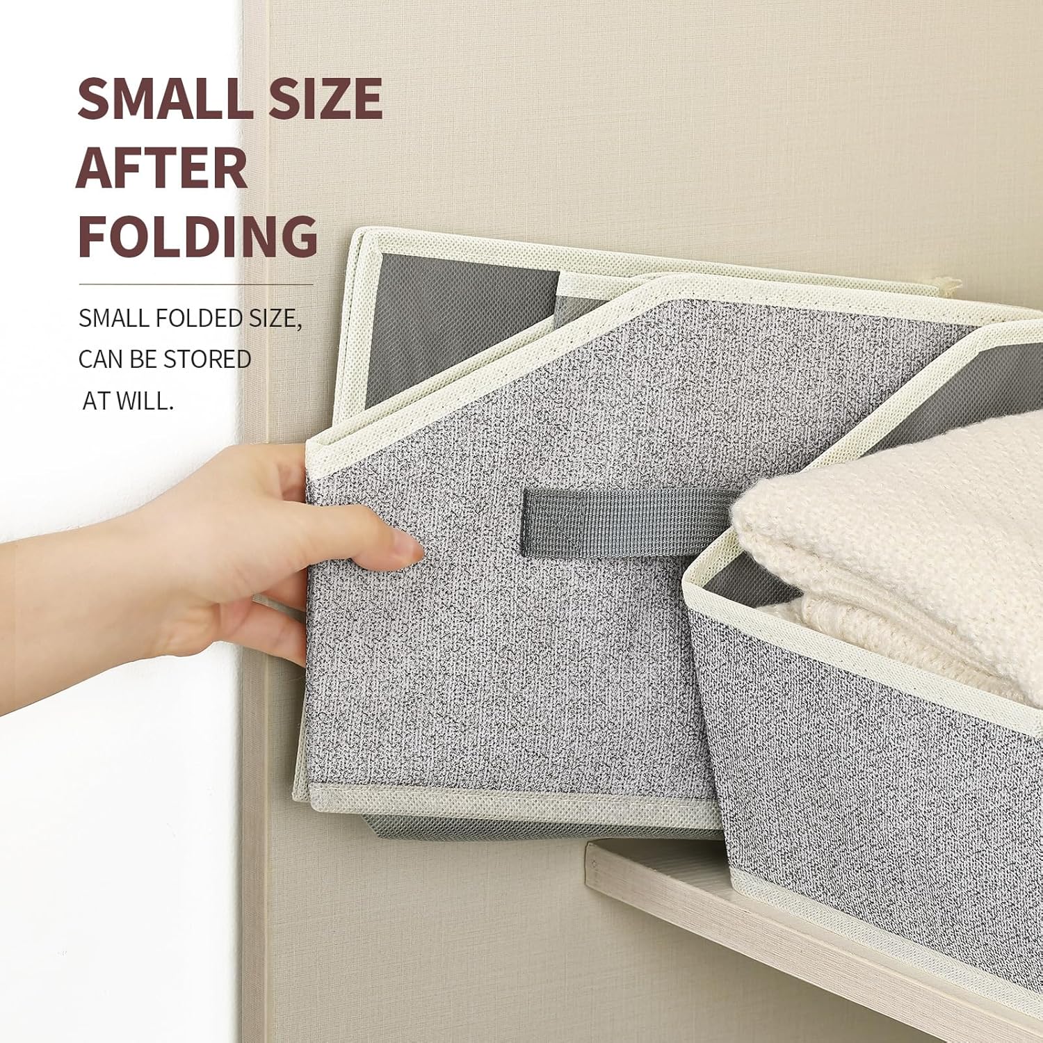 Trapezoid Closet Shelf Organizer - Large Baskets for Organizing, Fabric Storage Box for Shelves, Cube Storage Bins for Clothes, Books, Blankets, 3 Pack, Light Gray